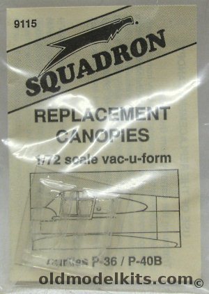 Squadron 1/72 (2) Curtiss P-36 / P-40B Replacement Canopies, 9115 plastic model kit